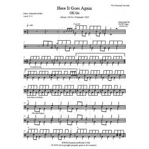 Here It Goes Again - Ok Go - Full Drum Transcription / Drum Sheet Music - DrumScoreWorld.com