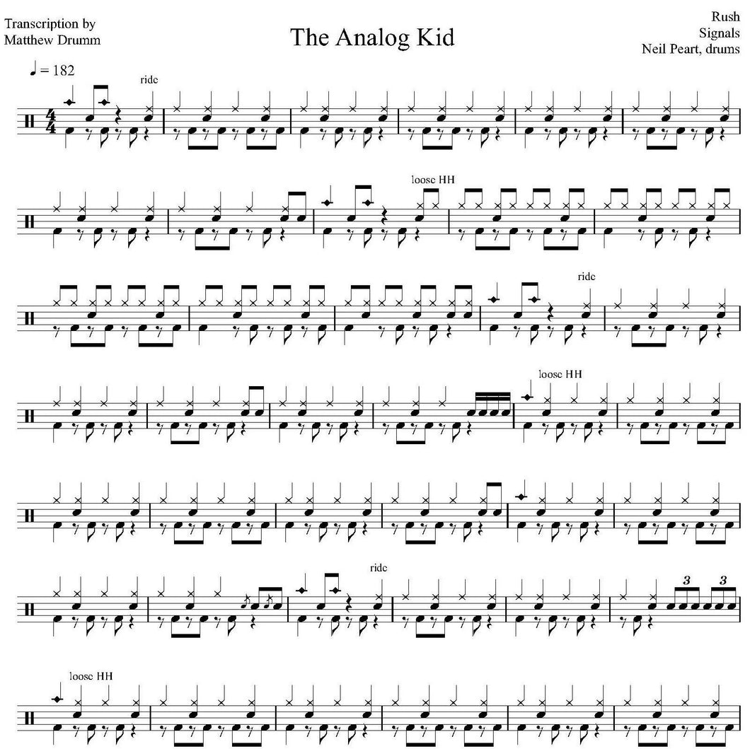The Analog Kid - Rush - Collection of Drum Transcriptions / Drum Sheet Music - Drumm Transcriptions