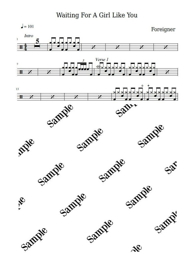 Waiting for a Girl Like You - Foreigner - Full Drum Transcription / Drum Sheet Music - KiwiDrums