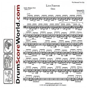 Live Forever - Oasis - Full Drum Transcription / Drum Sheet Music - DrumScoreWorld.com