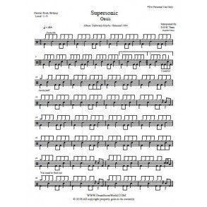 Supersonic - Oasis - Full Drum Transcription / Drum Sheet Music - DrumScoreWorld.com