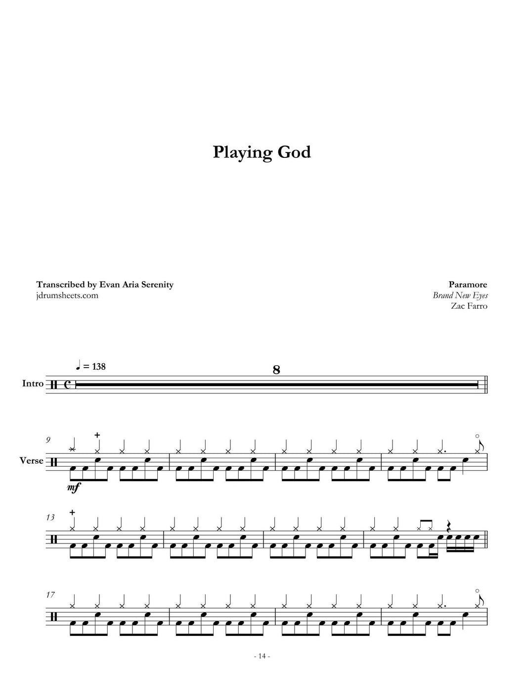 Playing God - Paramore - Full Drum Transcription / Drum Sheet Music - Jaslow Drum Sheets