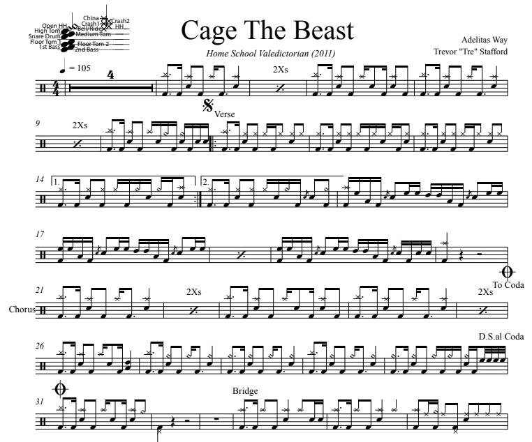 Cage the Beast - Adelitas Way - Full Drum Transcription / Drum Sheet Music - DrumSetSheetMusic.com