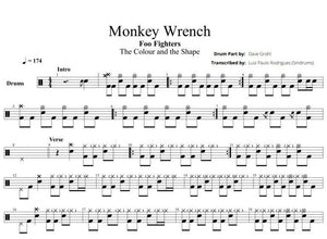 Monkey Wrench - Foo Fighters - Full Drum Transcription / Drum Sheet Music - Smdrums