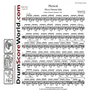 Physical - Olivia Newton John - Full Drum Transcription / Drum Sheet Music - DrumScoreWorld.com