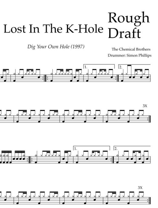 Lost in the K Hole - The Chemical Brothers - Rough Draft Drum Transcription / Drum Sheet Music - DrumSetSheetMusic.com