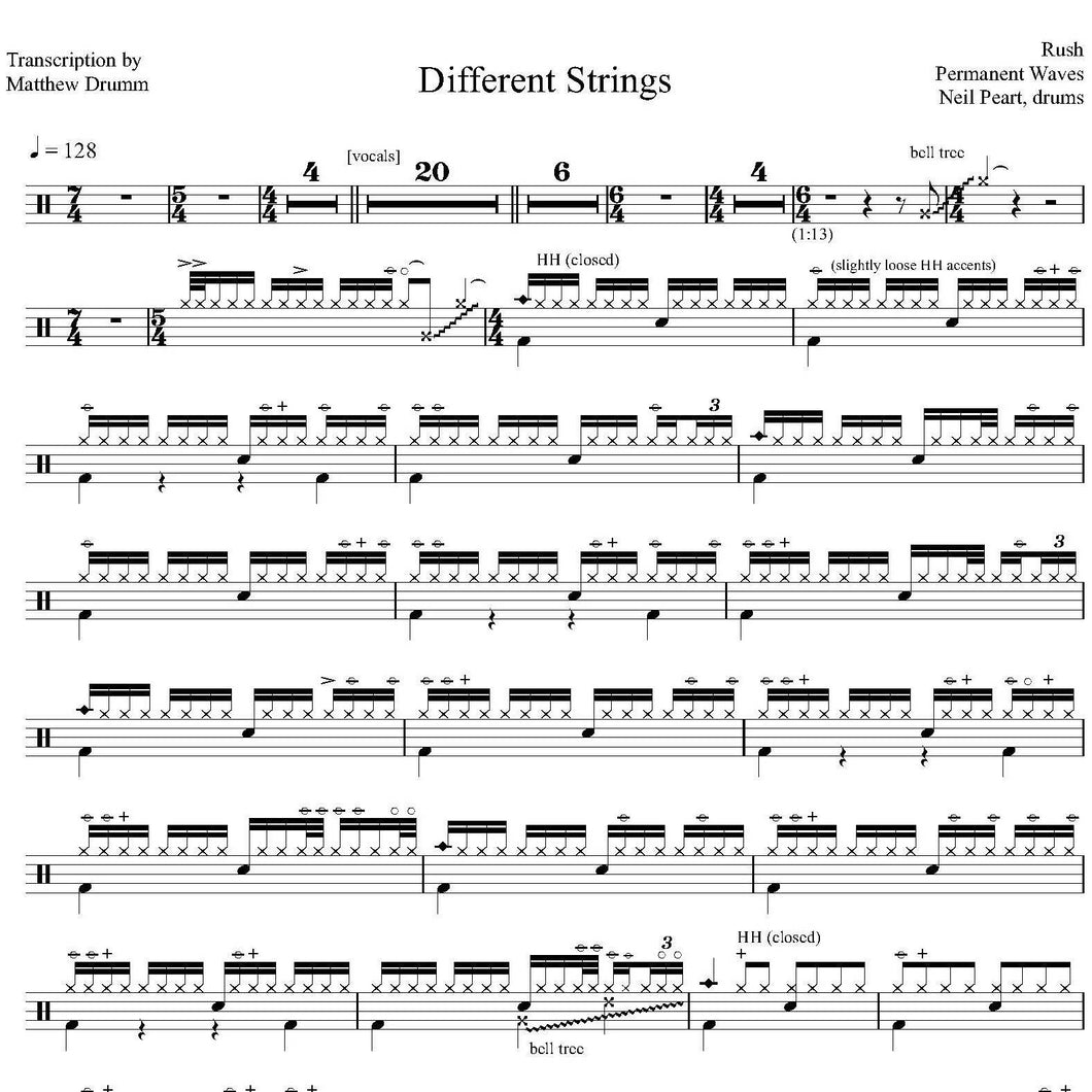 Different Strings - Rush - Full Drum Transcription / Drum Sheet Music - Drumm Transcriptions