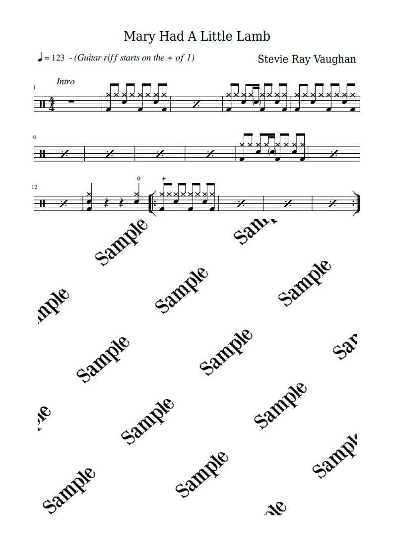 Mary Had a Little Lamb - Stevie Ray Vaughan & Double Trouble - Full Drum Transcription / Drum Sheet Music - KiwiDrums