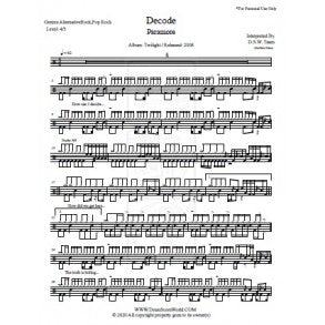 Decode - Paramore - Full Drum Transcription / Drum Sheet Music - DrumScoreWorld.com
