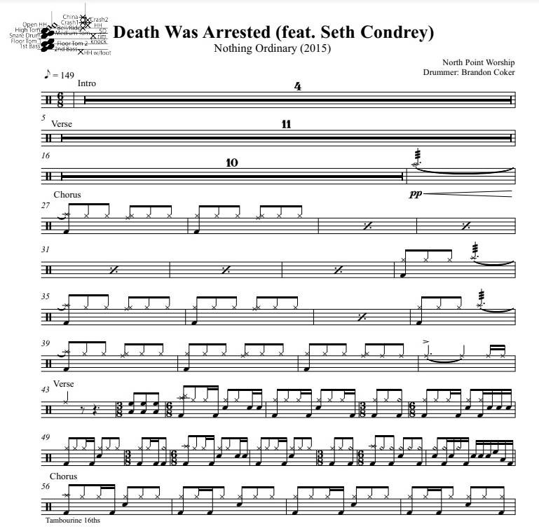 Death Was Arrested (feat. Seth Condrey) - North Point Worship - Full Drum Transcription / Drum Sheet Music - DrumSetSheetMusic.com