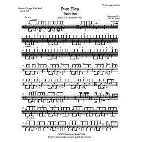 Even Flow - Pearl Jam - Full Drum Transcription / Drum Sheet Music - DrumScoreWorld.com