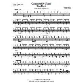 Comfortably Numb - Pink Floyd - Full Drum Transcription / Drum Sheet Music - DrumScoreWorld.com
