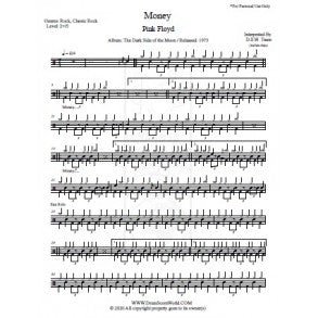 Money - Pink Floyd - Full Drum Transcription / Drum Sheet Music - DrumScoreWorld.com