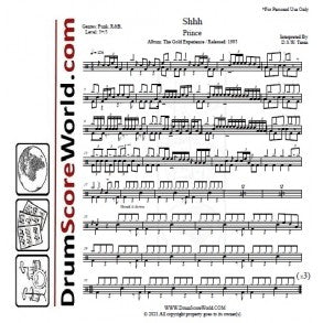 Shhhh - Prince - Full Drum Transcription / Drum Sheet Music - DrumScoreWorld.com