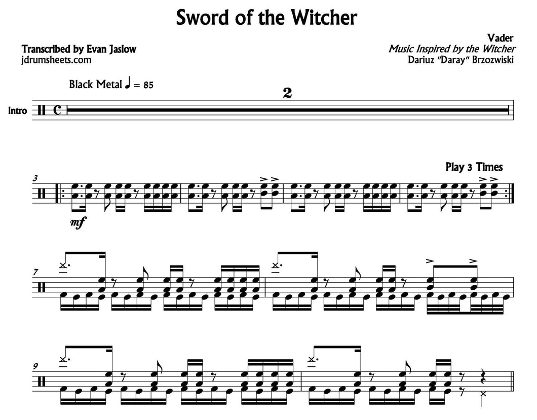 Sword of the Witcher - Vader - Full Drum Transcription / Drum Sheet Music - Jaslow Drum Sheets