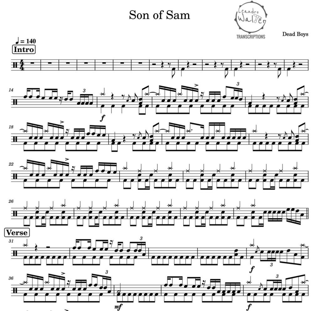Son of Sam - Dead Boys - Full Drum Transcription / Drum Sheet Music - Percunerds Transcriptions
