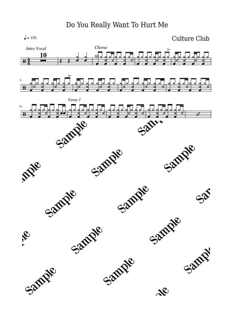 Do You Really Want To Hurt Me - Culture Club - Full Drum Transcription / Drum Sheet Music - KiwiDrums