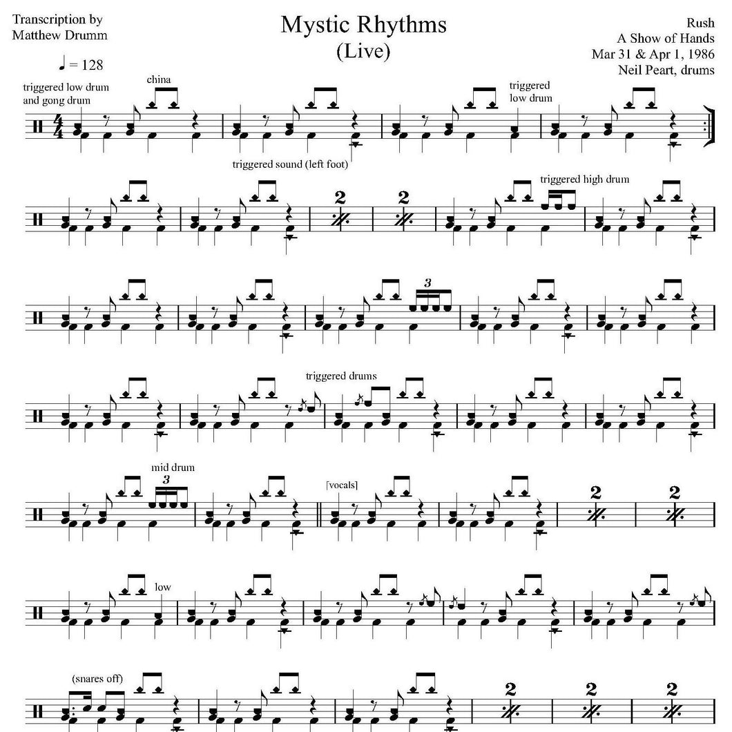 Mystic Rhythms (Live in New Jersey 1986 on Power Windows Tour from a Show of Hands) - Rush - Collection of Drum Transcriptions / Drum Sheet Music - Drumm Transcriptions