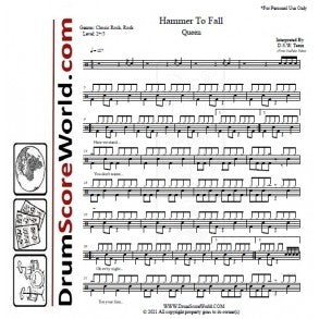 Hammer to Fall - Queen - Full Drum Transcription / Drum Sheet Music - DrumScoreWorld.com