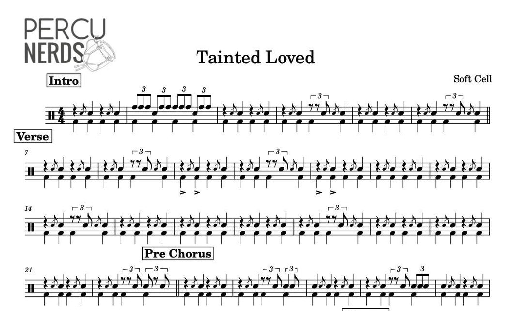 Tainted Love - Soft Cell - Full Drum Transcription / Drum Sheet Music - Percunerds Transcriptions