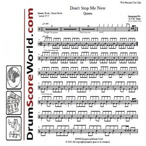 Don't Stop Me Now - Queen - Full Drum Transcription / Drum Sheet Music - DrumScoreWorld.com