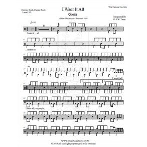 I Want It All - Queen - Full Drum Transcription / Drum Sheet Music - DrumScoreWorld.com