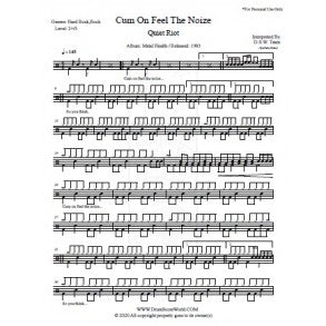 Cum on Feel the Noize - Quiet Riot - Full Drum Transcription / Drum Sheet Music - DrumScoreWorld.com