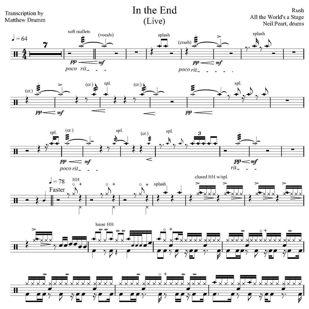 In the End (Live in Toronto 1976 on 2112 Tour from All the World's a Stage) - Rush - Full Drum Transcription / Drum Sheet Music - Drumm Transcriptions