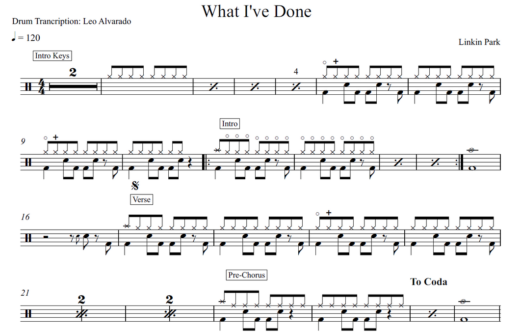What I've Done - Linkin Park - Full Drum Transcription / Drum Sheet Music - Leo Alvarado