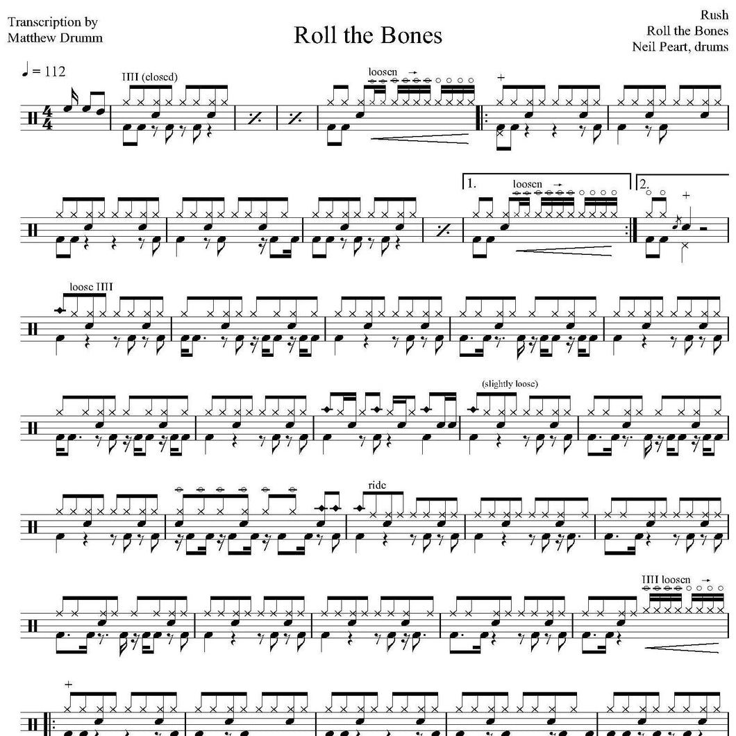 Roll the Bones - Rush - Full Drum Transcription / Drum Sheet Music - Drumm Transcriptions