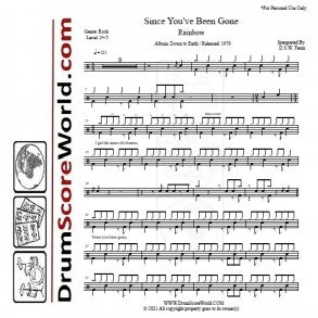 Since You've Been Gone - Rainbow - Full Drum Transcription / Drum Sheet Music - DrumScoreWorld.com