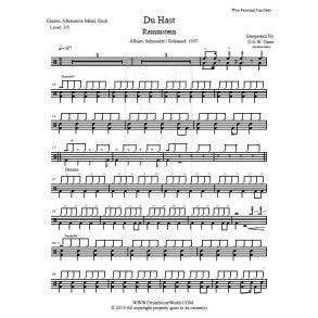 Du Hast - Rammstein - Full Drum Transcription / Drum Sheet Music - DrumScoreWorld.com