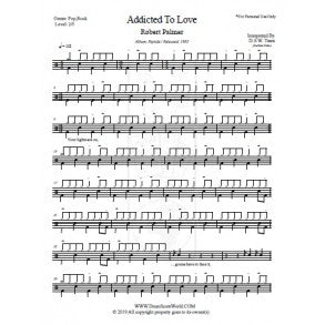 Addicted to Love - Robert Palmer - Full Drum Transcription / Drum Sheet Music - DrumScoreWorld.com