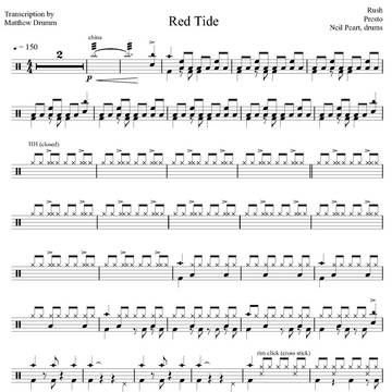 Red Tide - Rush - Full Drum Transcription / Drum Sheet Music - Drumm Transcriptions