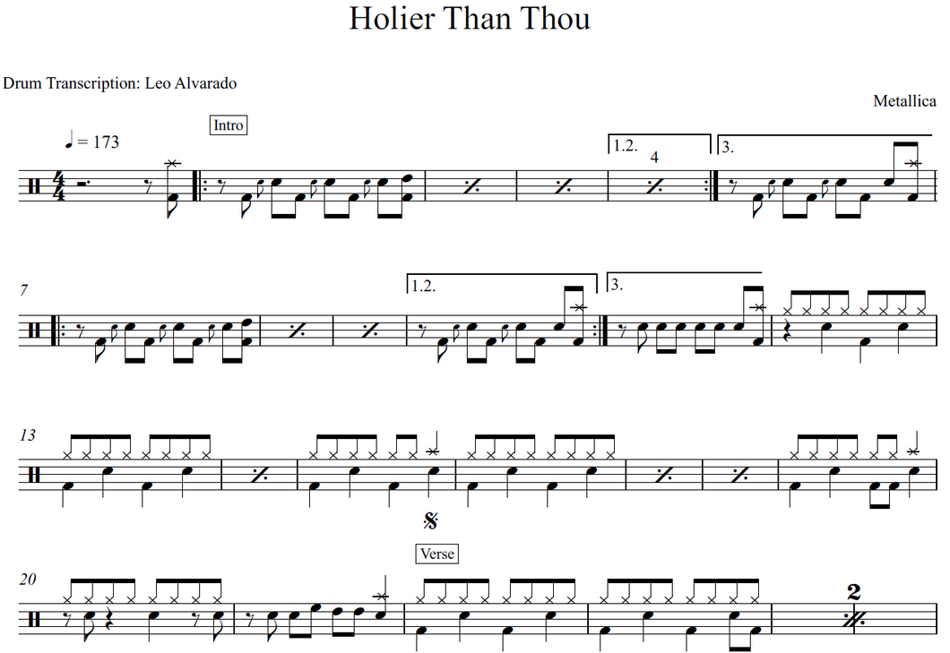Holier Than Thou - Metallica - Full Drum Transcription / Drum Sheet Music - Leo Alvarado