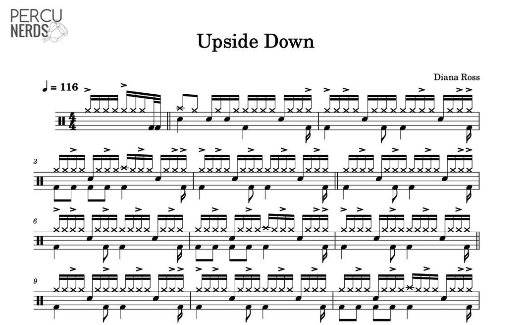 Upside Down - Diana Ross - Full Drum Transcription / Drum Sheet Music - Percunerds Transcriptions