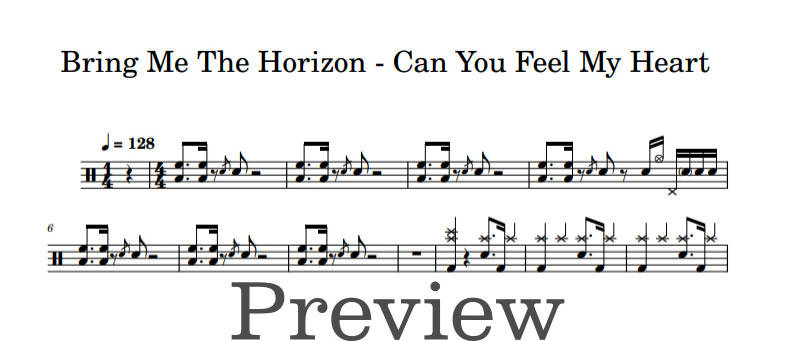 Can You Feel My Heart - Bring Me the Horizon - Full Drum Transcription / Drum Sheet Music - DrumonDrummer