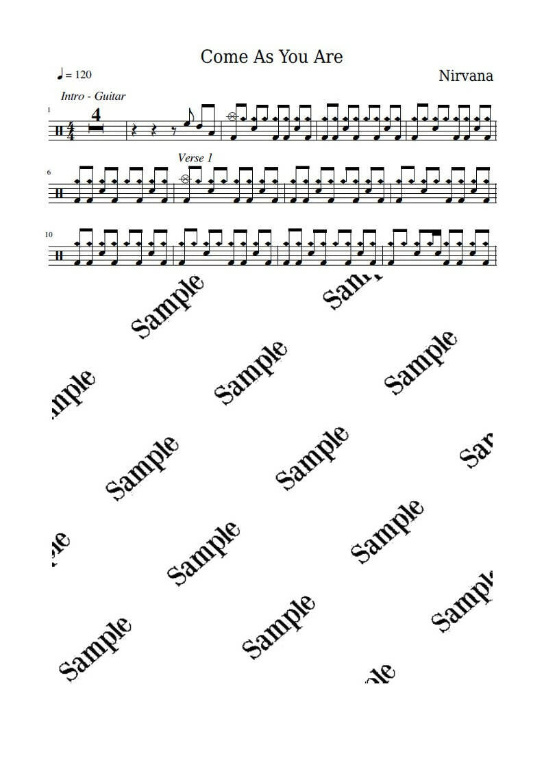 Come As You Are - Nirvana - Full Drum Transcription / Drum Sheet Music - KiwiDrums