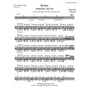 Broken - Seether - Full Drum Transcription / Drum Sheet Music - DrumScoreWorld.com