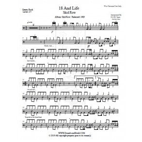 18 and Life - Skid Row - Full Drum Transcription / Drum Sheet Music - DrumScoreWorld.com