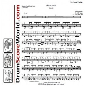 Anastasia - Slash - Full Drum Transcription / Drum Sheet Music - DrumScoreWorld.com