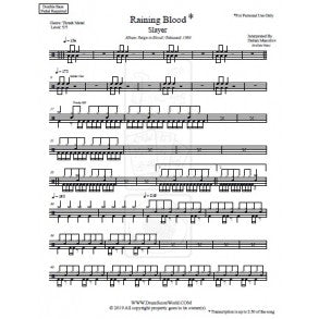 Raining Blood - Slayer - Full Drum Transcription / Drum Sheet Music - DrumScoreWorld.com