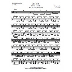 All Star - Smash Mouth - Full Drum Transcription / Drum Sheet Music - DrumScoreWorld.com