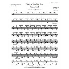 Walkin' on the Sun - Smash Mouth - Full Drum Transcription / Drum Sheet Music - DrumScoreWorld.com
