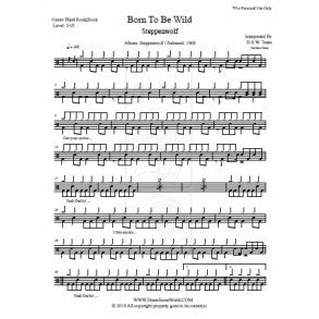Born to Be Wild - Steppenwolf - Full Drum Transcription / Drum Sheet Music - DrumScoreWorld.com