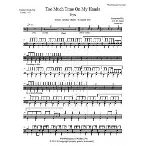 Too Much Time on My Hands - Styx - Full Drum Transcription / Drum Sheet Music - DrumScoreWorld.com