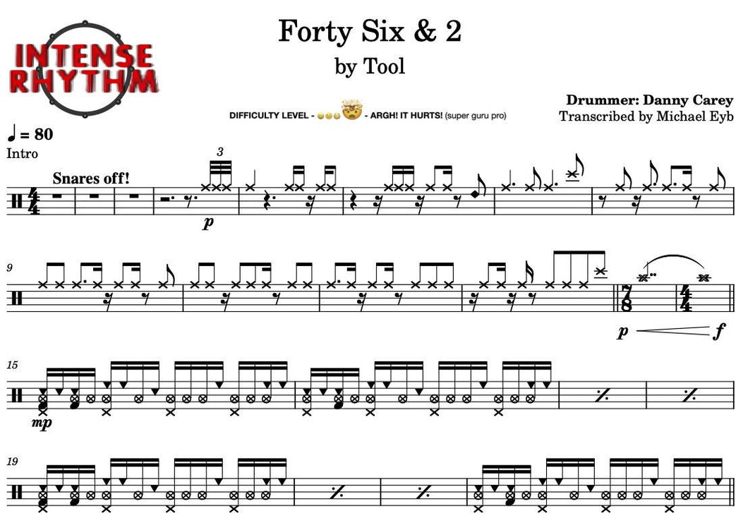 Forty Six and 2 - Tool - Full Drum Transcription / Drum Sheet Music - Intense Rhythm Drum Studios