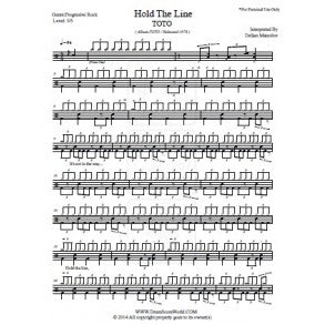 Hold the Line - Toto - Full Drum Transcription / Drum Sheet Music - DrumScoreWorld.com