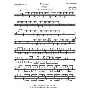Rosanna - Toto - Full Drum Transcription / Drum Sheet Music - DrumScoreWorld.com