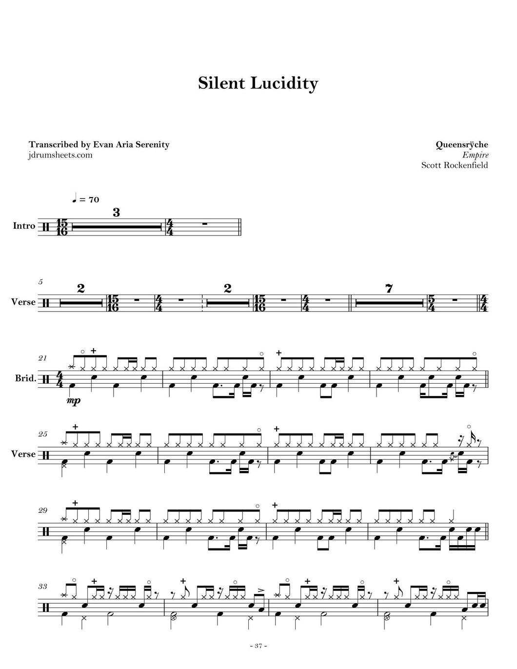 Silent Lucidity - Queensrÿche - Full Drum Transcription / Drum Sheet Music - Jaslow Drum Sheets